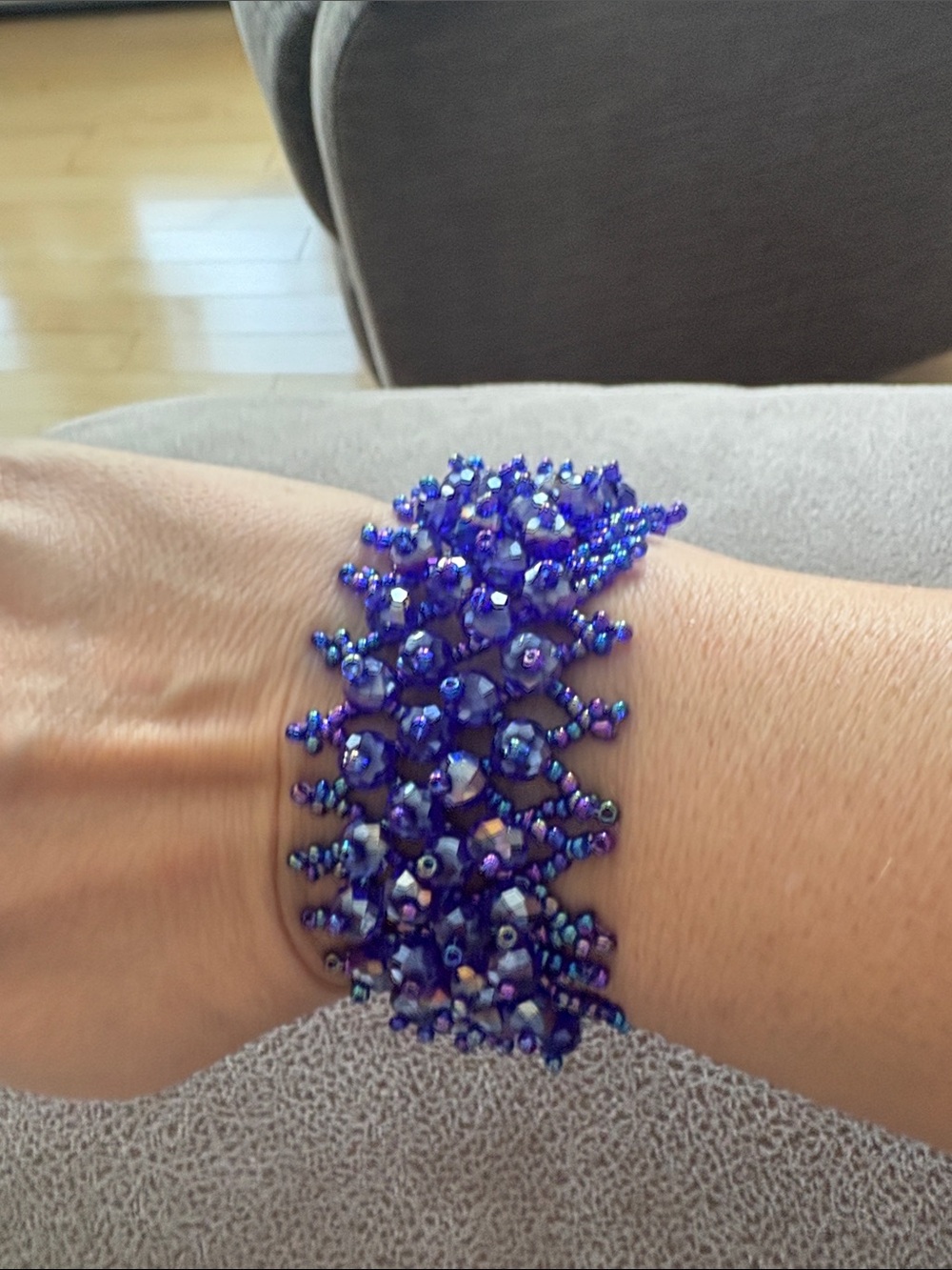 Handmade Beaded Bracelet in Iridescent Deep Blue